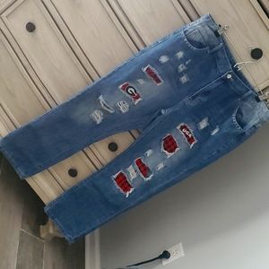 GA BULLDOG Patch Distressed Jeans